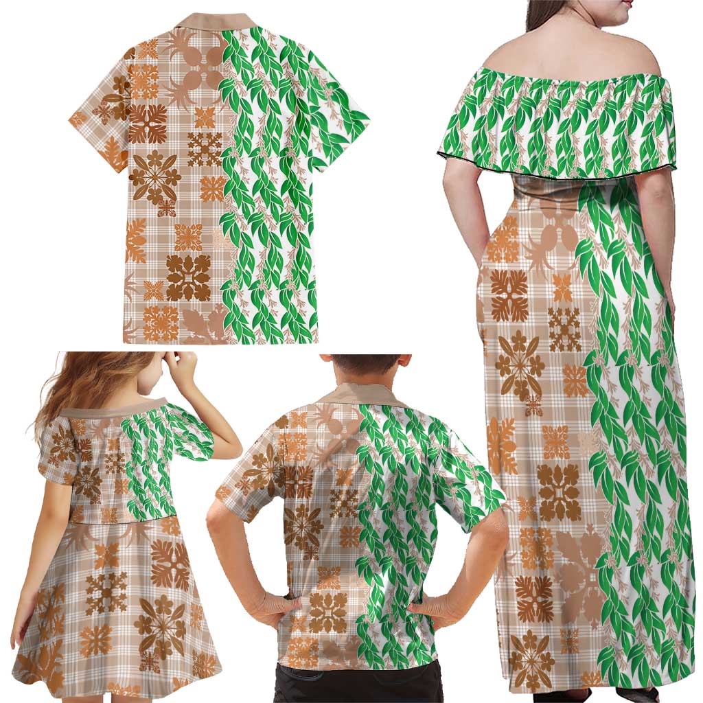 Aloha Hawaii Palaka Tuberose Lei Family Matching Off Shoulder Maxi Dress and Hawaiian Shirt Hawaiian Quilt Seamless Style LT14 - Polynesian Pride