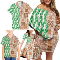 Aloha Hawaii Palaka Tuberose Lei Family Matching Off Shoulder Short Dress and Hawaiian Shirt Hawaiian Quilt Seamless Style LT14 - Polynesian Pride
