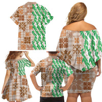 Aloha Hawaii Palaka Tuberose Lei Family Matching Off Shoulder Short Dress and Hawaiian Shirt Hawaiian Quilt Seamless Style LT14 - Polynesian Pride