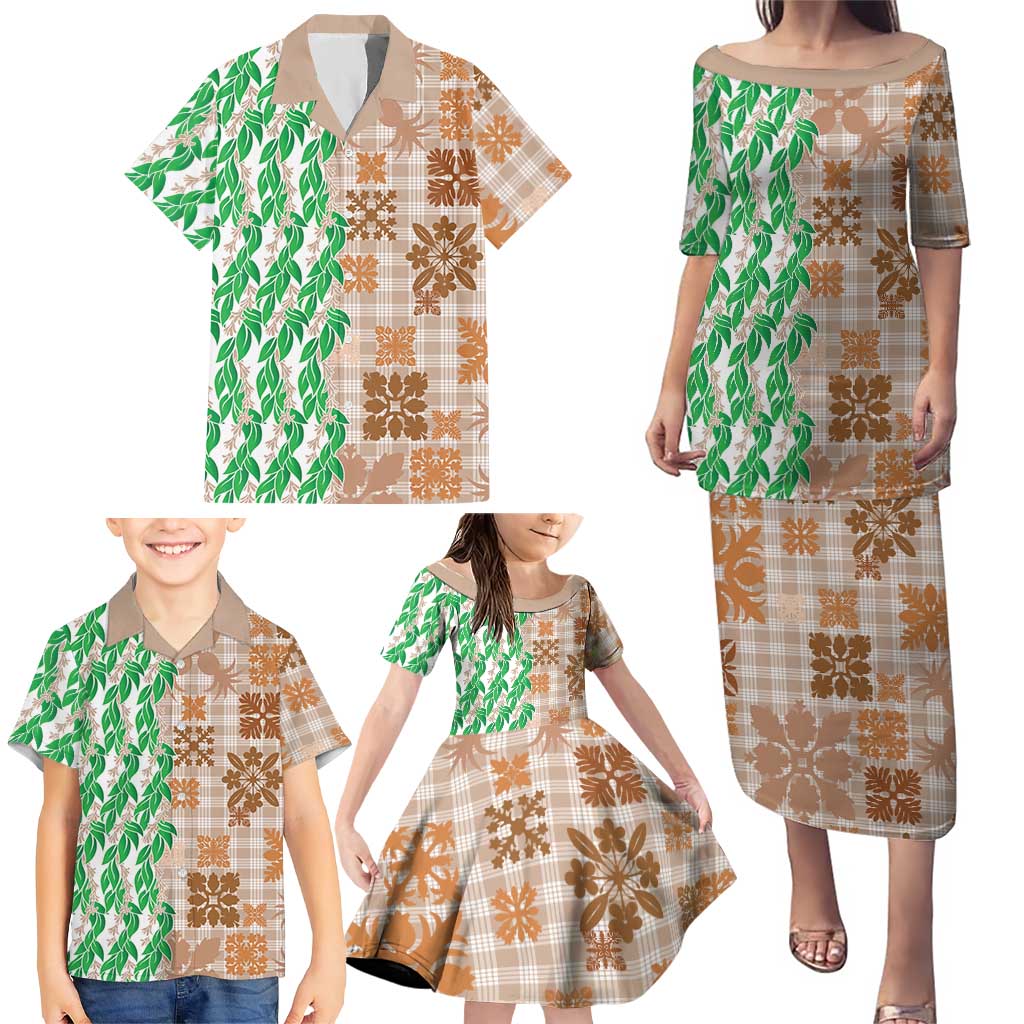 Aloha Hawaii Palaka Tuberose Lei Family Matching Puletasi and Hawaiian Shirt Hawaiian Quilt Seamless Style LT14 - Polynesian Pride