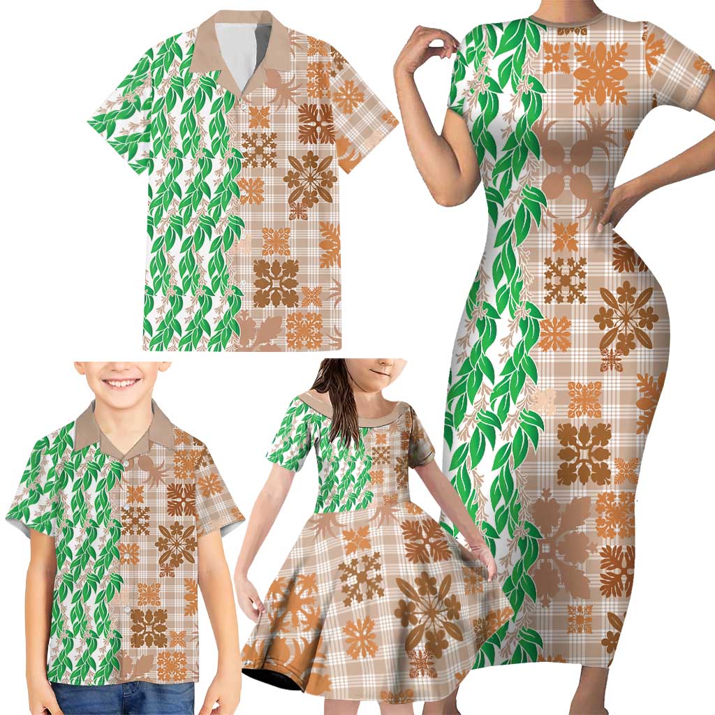 Aloha Hawaii Palaka Tuberose Lei Family Matching Short Sleeve Bodycon Dress and Hawaiian Shirt Hawaiian Quilt Seamless Style LT14 - Polynesian Pride