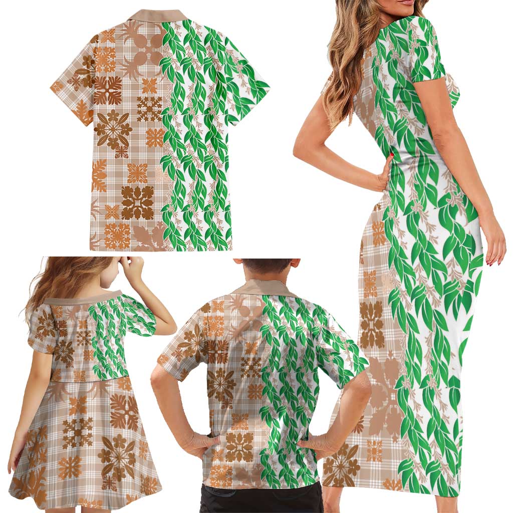 Aloha Hawaii Palaka Tuberose Lei Family Matching Short Sleeve Bodycon Dress and Hawaiian Shirt Hawaiian Quilt Seamless Style LT14 - Polynesian Pride