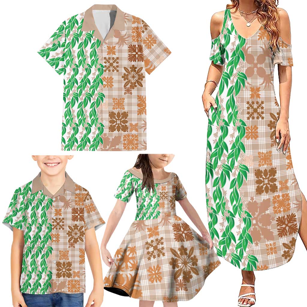 Aloha Hawaii Palaka Tuberose Lei Family Matching Summer Maxi Dress and Hawaiian Shirt Hawaiian Quilt Seamless Style LT14 - Polynesian Pride