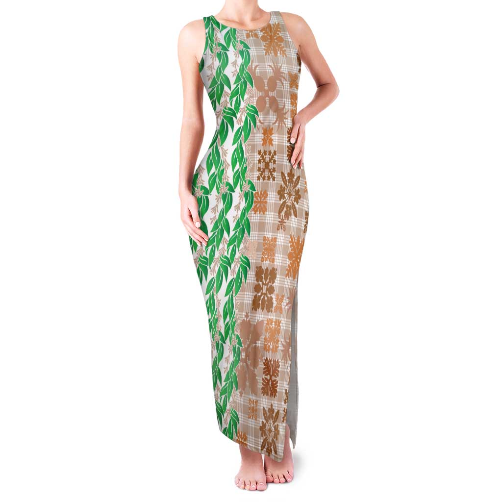Aloha Hawaii Palaka Tuberose Lei Family Matching Tank Maxi Dress and Hawaiian Shirt Hawaiian Quilt Seamless Style LT14 Beige - Polynesian Pride