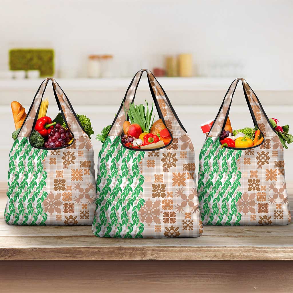 Aloha Hawaii Palaka Tuberose Lei Grocery Bag Hawaiian Quilt Seamless Style - Polynesian Pride