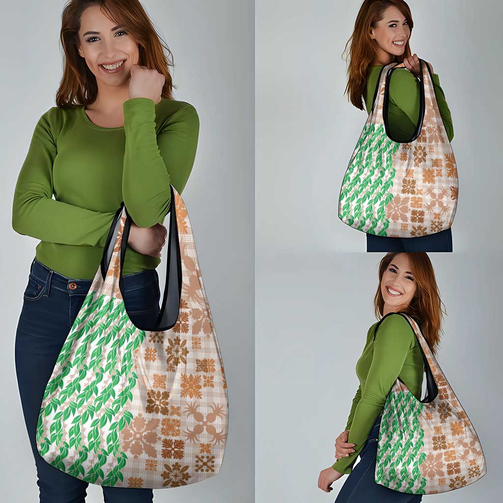Aloha Hawaii Palaka Tuberose Lei Grocery Bag Hawaiian Quilt Seamless Style - Polynesian Pride