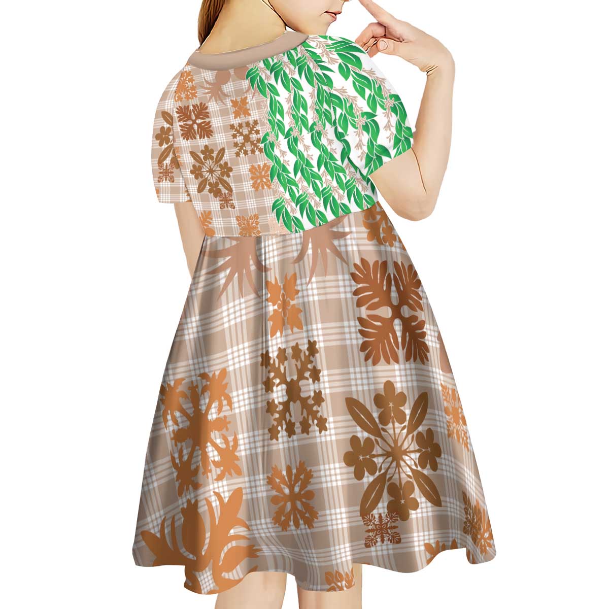 Aloha Hawaii Palaka Tuberose Lei Kid Short Sleeve Dress Hawaiian Quilt Seamless Style - Polynesian Pride