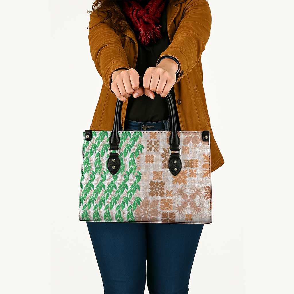Aloha Hawaii Palaka Tuberose Lei Leather Bag Hawaiian Quilt Seamless Style - Polynesian Pride