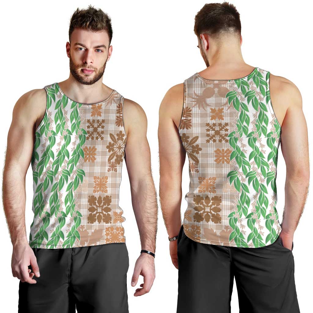 Aloha Hawaii Palaka Tuberose Lei Men Tank Top Hawaiian Quilt Seamless Style - Polynesian Pride