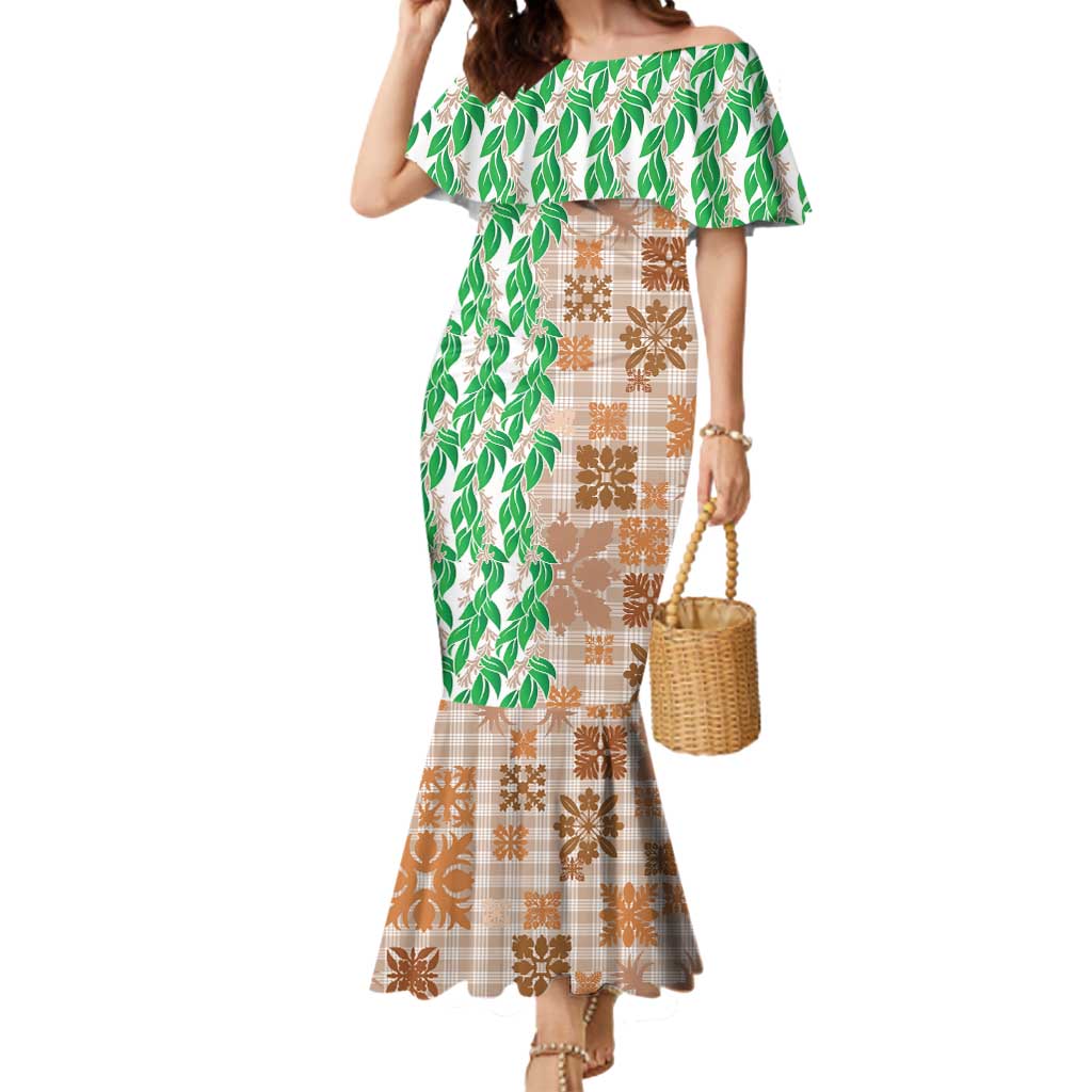 Aloha Hawaii Palaka Tuberose Lei Mermaid Dress Hawaiian Quilt Seamless Style - Polynesian Pride