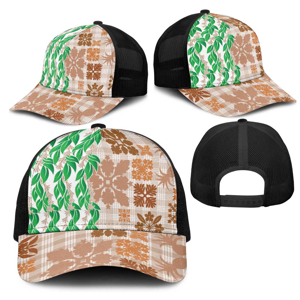 Aloha Hawaii Palaka Tuberose Lei Mesh Trucker Cap Hawaiian Quilt Seamless Style LT14 - Polynesian Pride