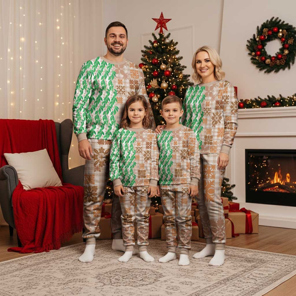 Aloha Hawaii Palaka Tuberose Lei Christmas Pajama Set Hawaiian Quilt Seamless Style - Polynesian Pride