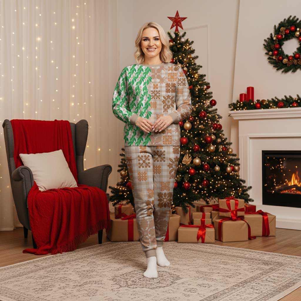 Aloha Hawaii Palaka Tuberose Lei Christmas Pajama Set Hawaiian Quilt Seamless Style - Polynesian Pride