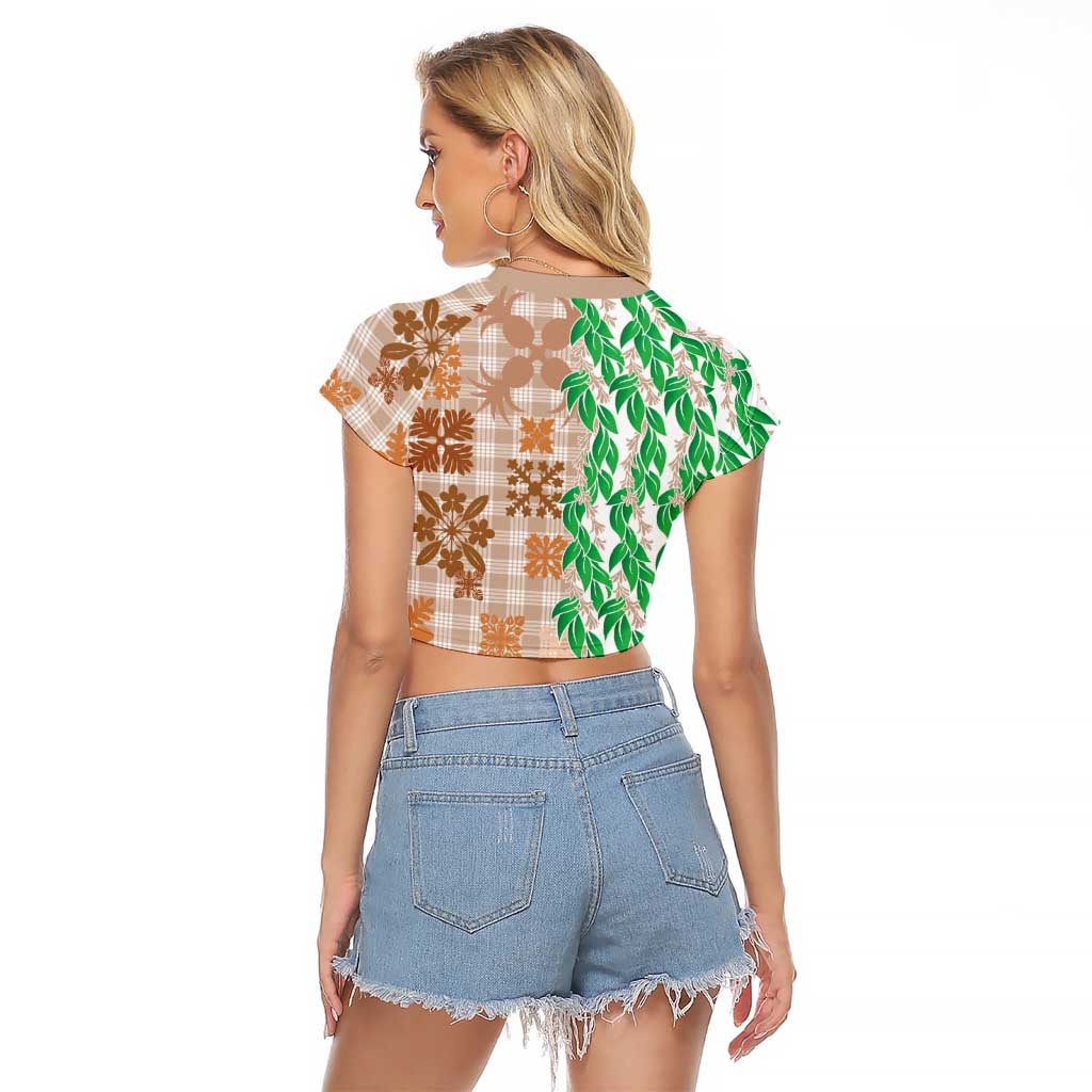 Aloha Hawaii Palaka Tuberose Lei Raglan Cropped T Shirt Hawaiian Quilt Seamless Style - Polynesian Pride