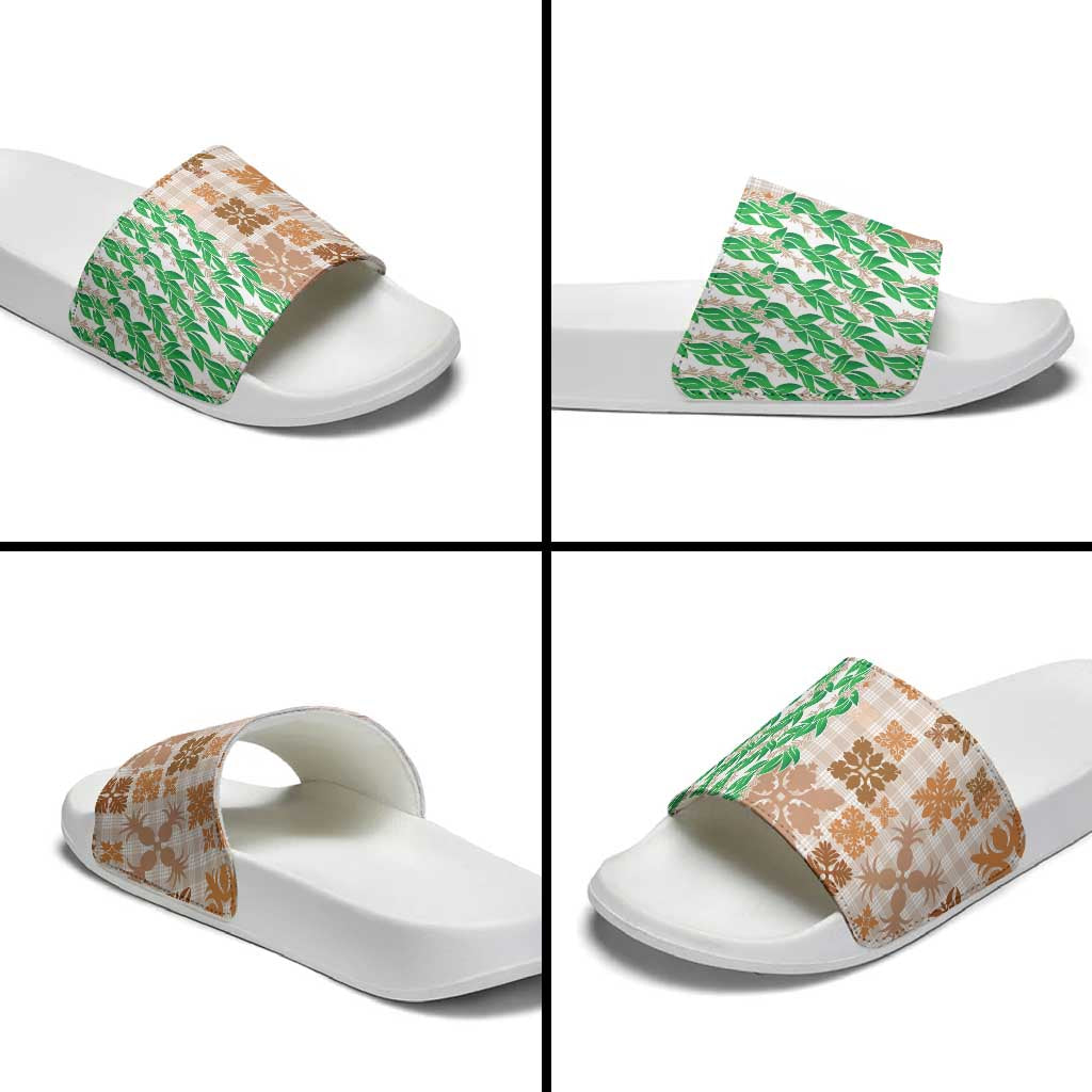 Aloha Hawaii Palaka Tuberose Lei Slide Sandals Hawaiian Quilt Seamless Style - Polynesian Pride