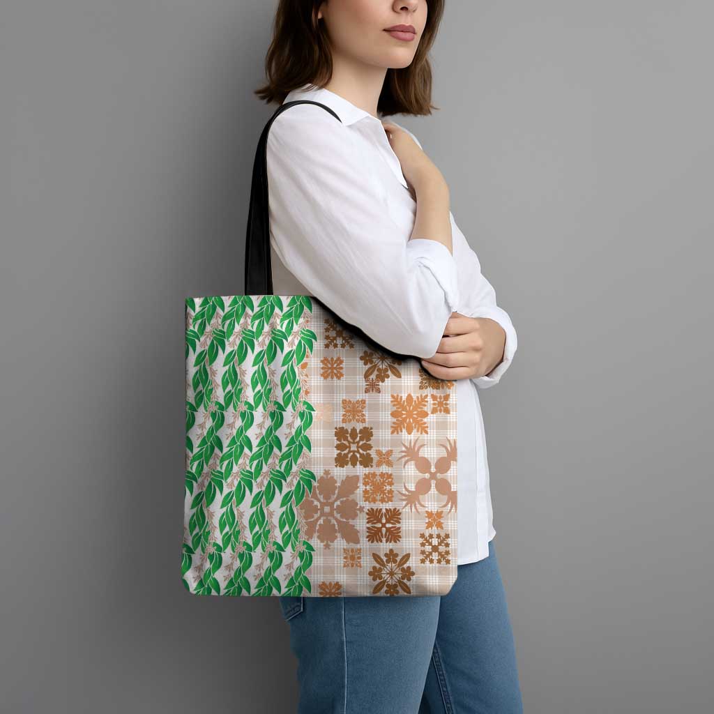 Aloha Hawaii Palaka Tuberose Lei Tote Bag Hawaiian Quilt Seamless Style - Polynesian Pride