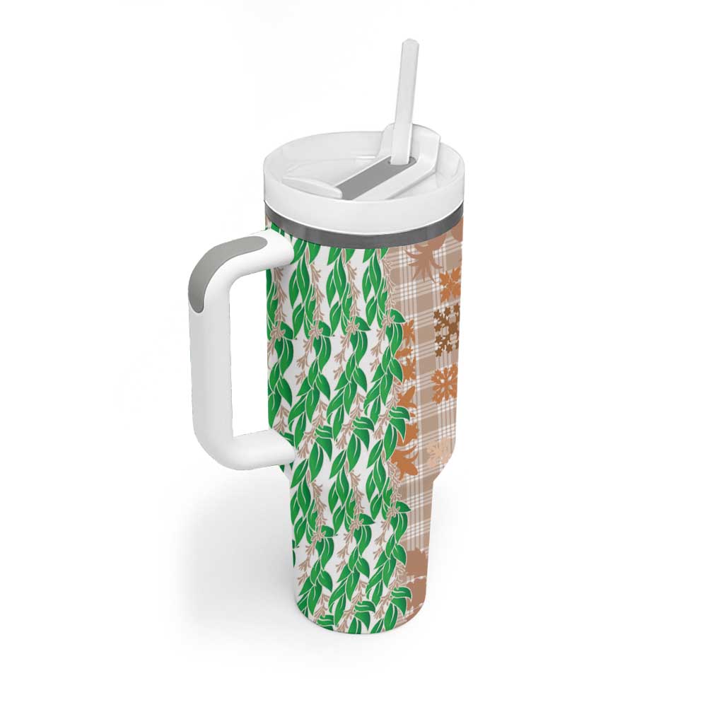 Aloha Hawaii Palaka Tuberose Lei Tumbler With Handle Hawaiian Quilt Seamless Style - Polynesian Pride