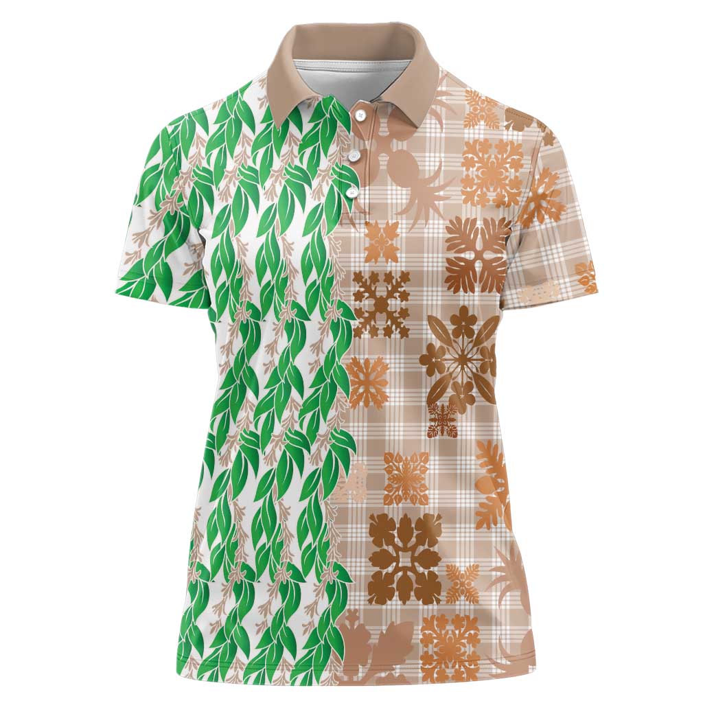 Aloha Hawaii Palaka Tuberose Lei Women Polo Shirt Hawaiian Quilt Seamless Style - Polynesian Pride