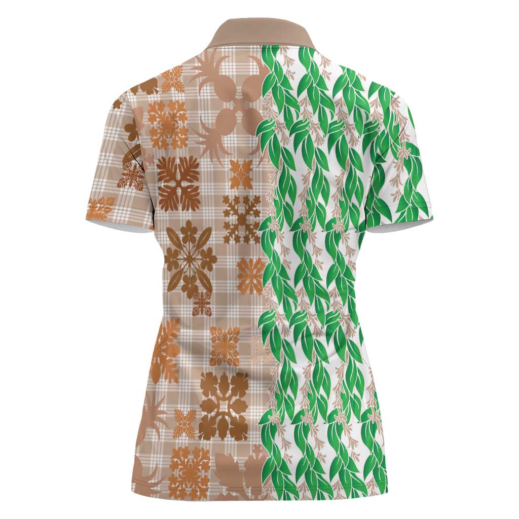 Aloha Hawaii Palaka Tuberose Lei Women Polo Shirt Hawaiian Quilt Seamless Style - Polynesian Pride