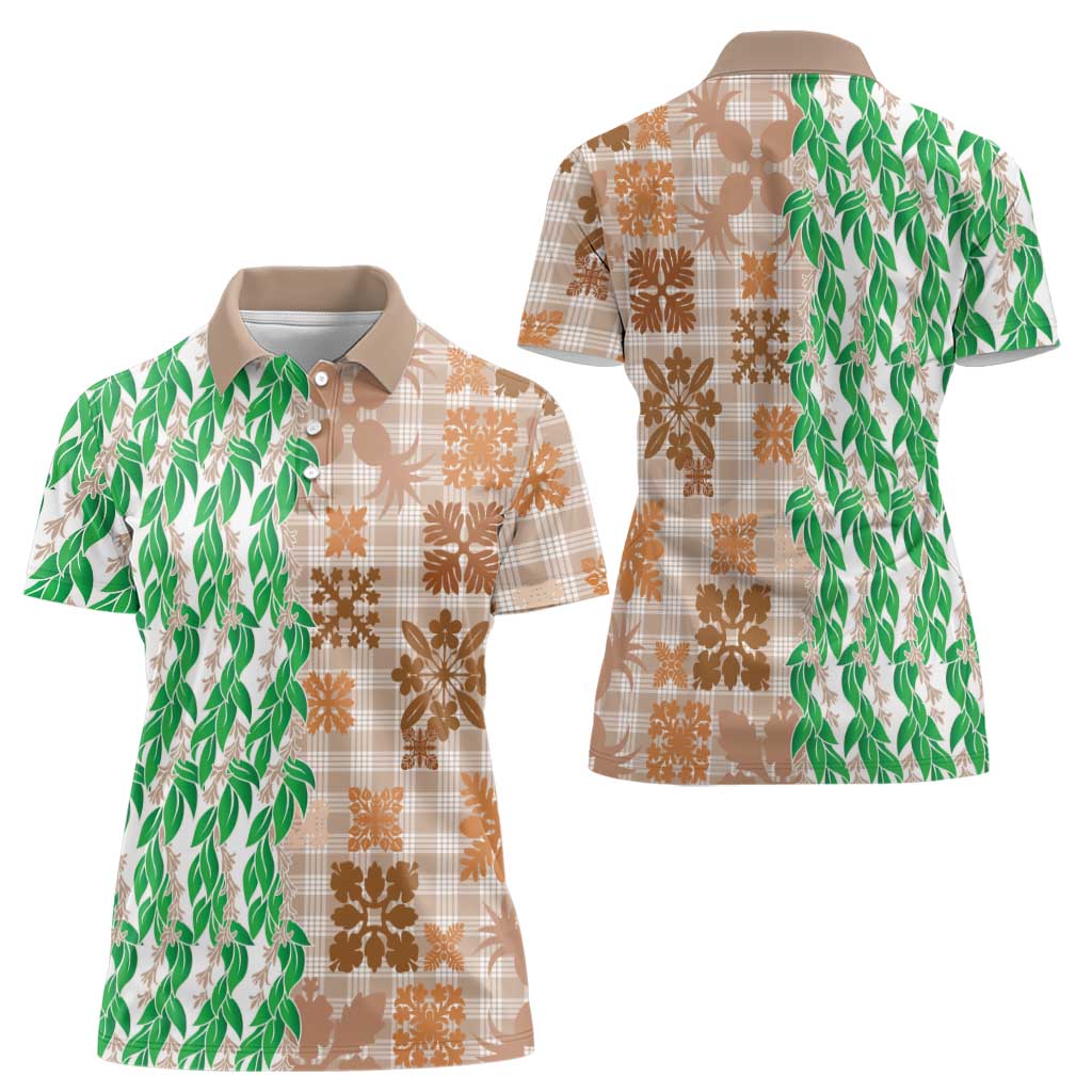Aloha Hawaii Palaka Tuberose Lei Women Polo Shirt Hawaiian Quilt Seamless Style - Polynesian Pride