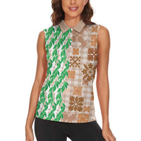 Aloha Hawaii Palaka Tuberose Lei Women Sleeveless Polo Shirt Hawaiian Quilt Seamless Style LT14 - Polynesian Pride