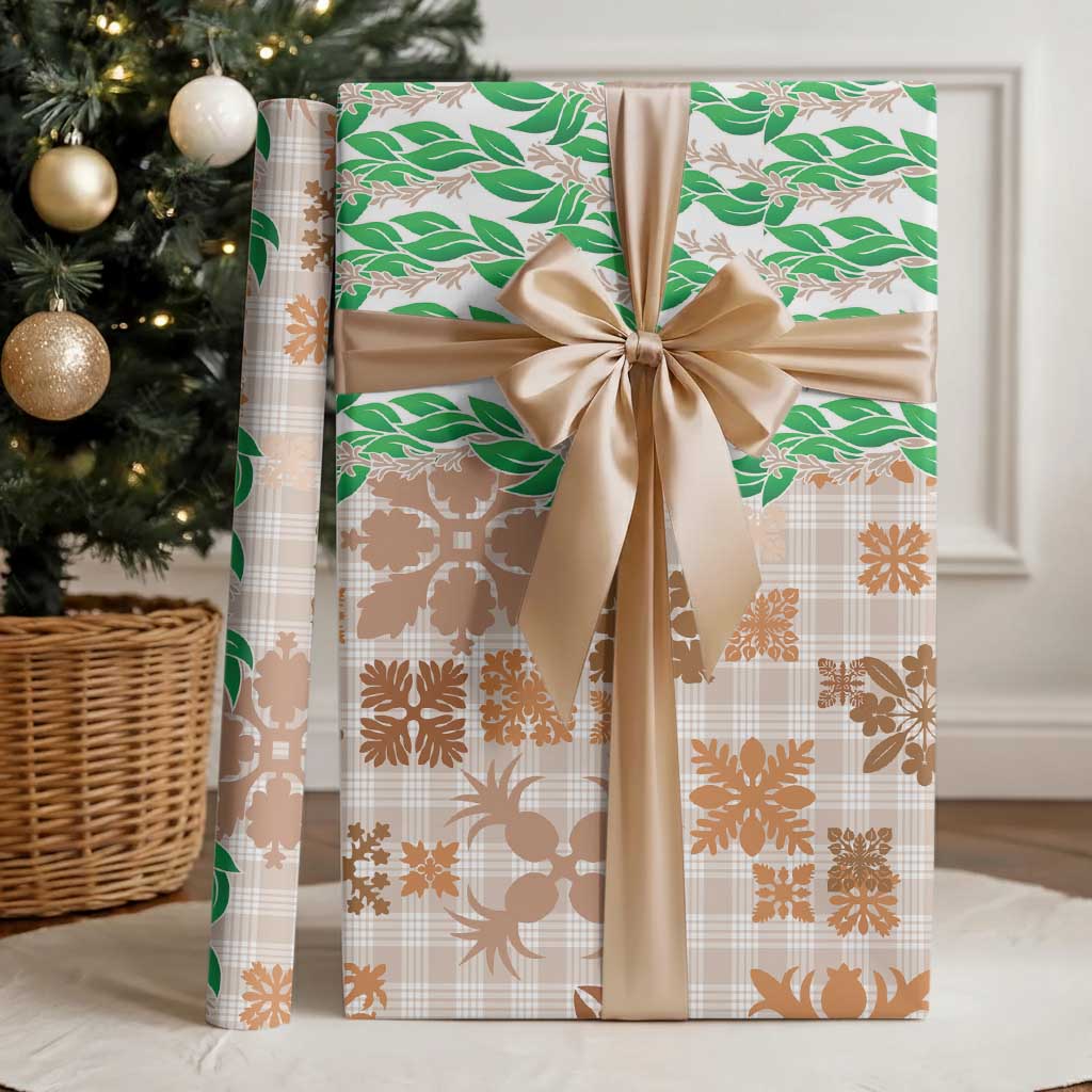 Aloha Hawaii Palaka Tuberose Lei Wrapping Paper Hawaiian Quilt Seamless Style - Polynesian Pride