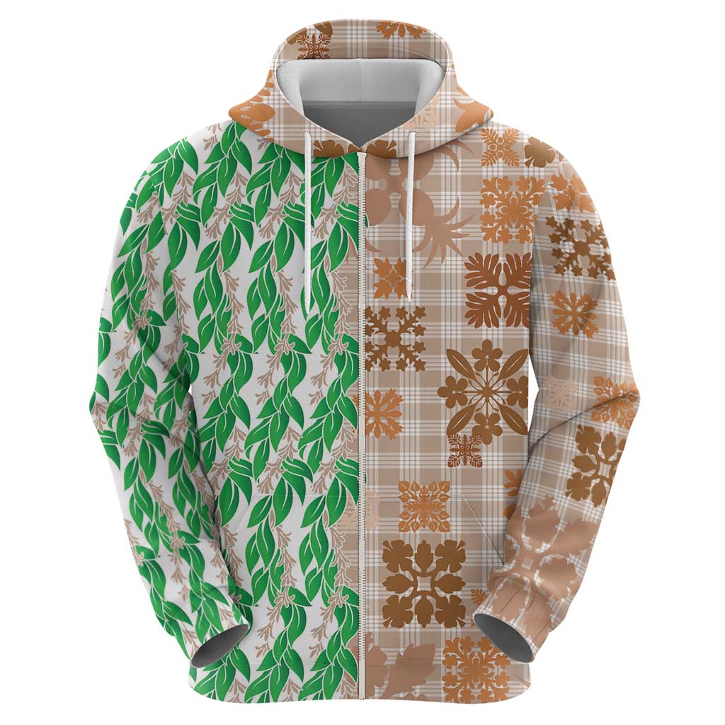 Aloha Hawaii Palaka Tuberose Lei Zip Hoodie Hawaiian Quilt Seamless Style - Polynesian Pride