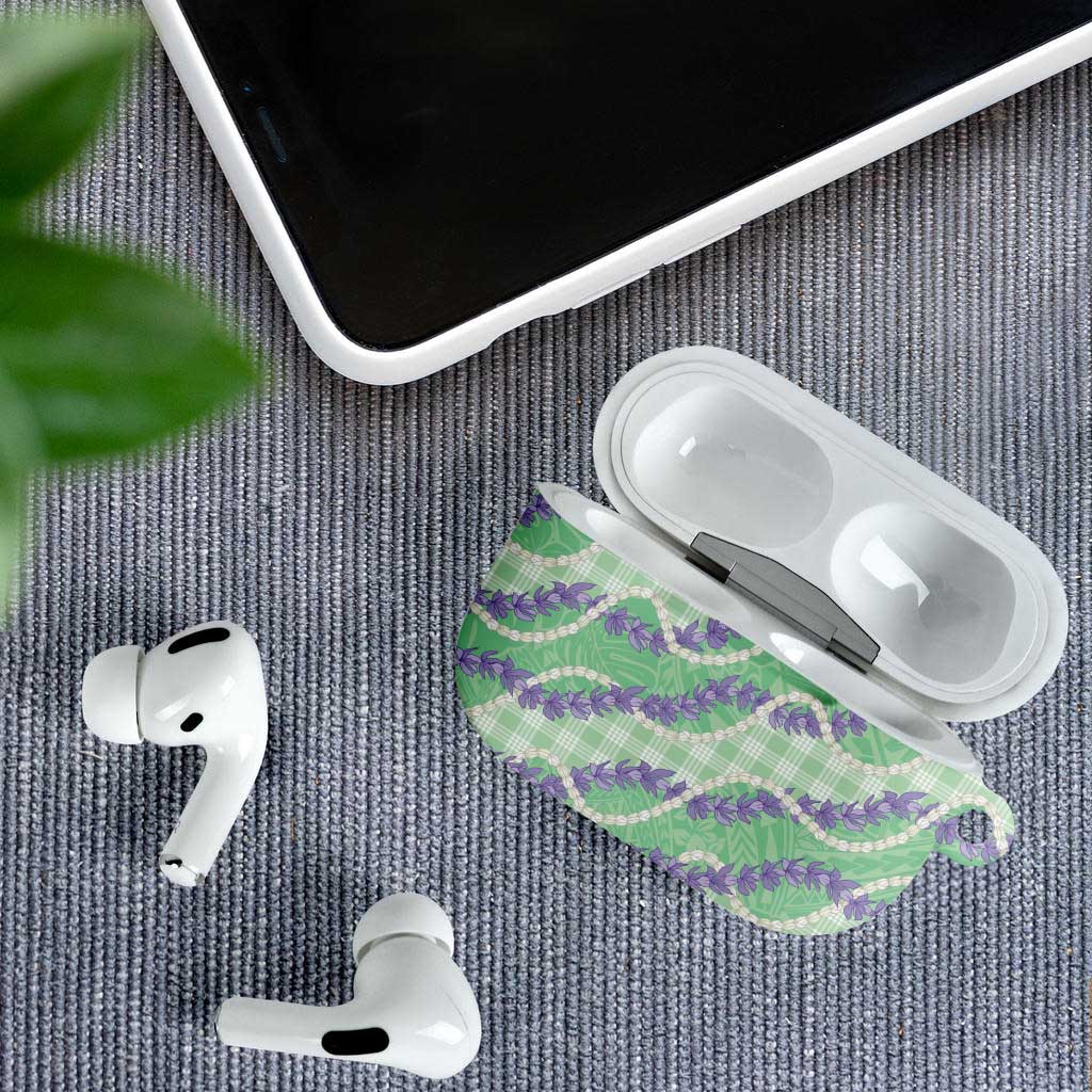 Pastel Green Hawaii Palaka Honohono Pikake AirPods Case Hawaiian Orchid Lei Polynesian Pattern - Polynesian Pride