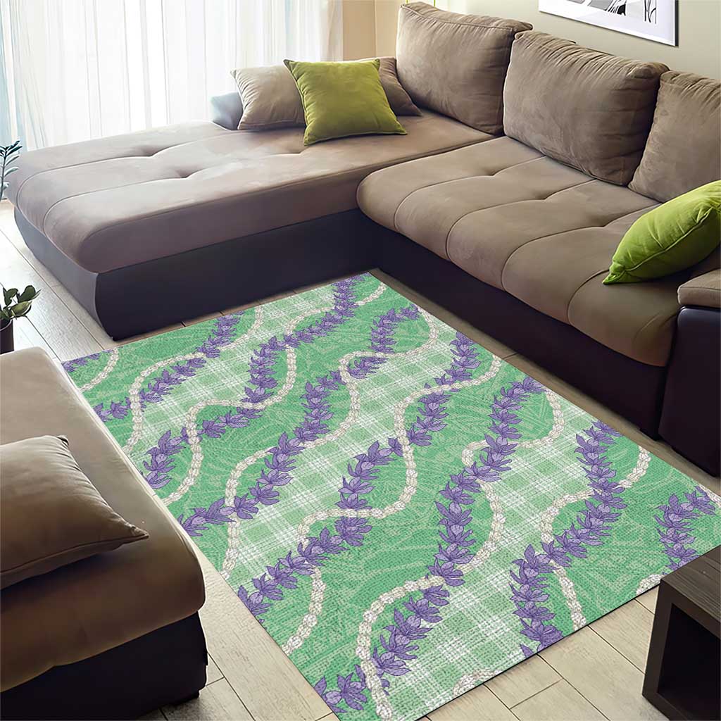 Pastel Green Hawaii Palaka Honohono Pikake Area Rug Hawaiian Orchid Lei Polynesian Pattern LT14 - Polynesian Pride