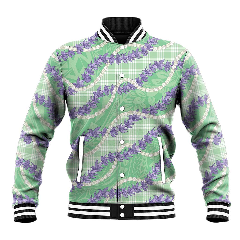 Pastel Green Hawaii Palaka Honohono Pikake Baseball Jacket Hawaiian Orchid Lei Polynesian Pattern LT14 Unisex Pastel Green - Polynesian Pride
