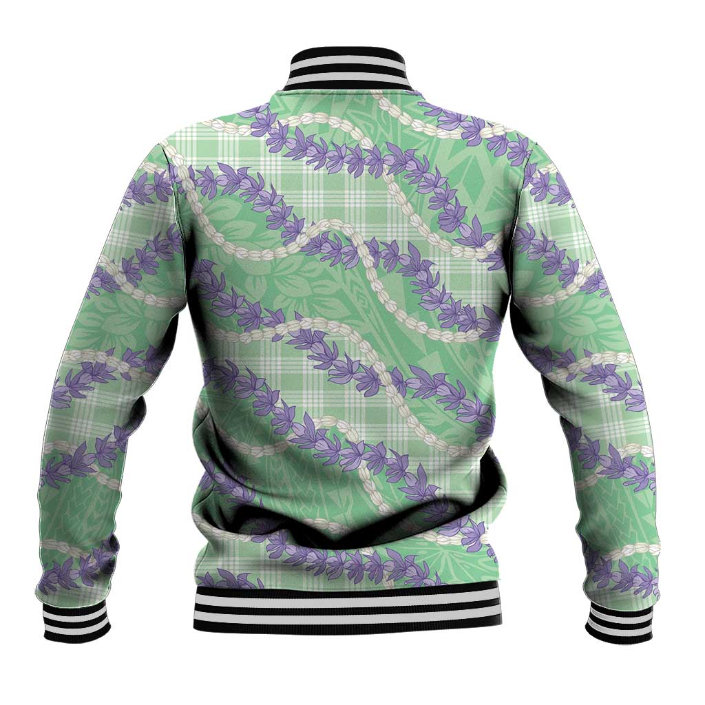 Pastel Green Hawaii Palaka Honohono Pikake Baseball Jacket Hawaiian Orchid Lei Polynesian Pattern LT14 - Polynesian Pride