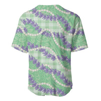 Pastel Green Hawaii Palaka Honohono Pikake Baseball Jersey Hawaiian Orchid Lei Polynesian Pattern - Polynesian Pride