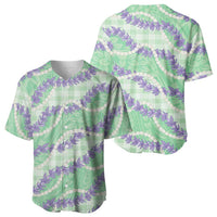 Pastel Green Hawaii Palaka Honohono Pikake Baseball Jersey Hawaiian Orchid Lei Polynesian Pattern - Polynesian Pride