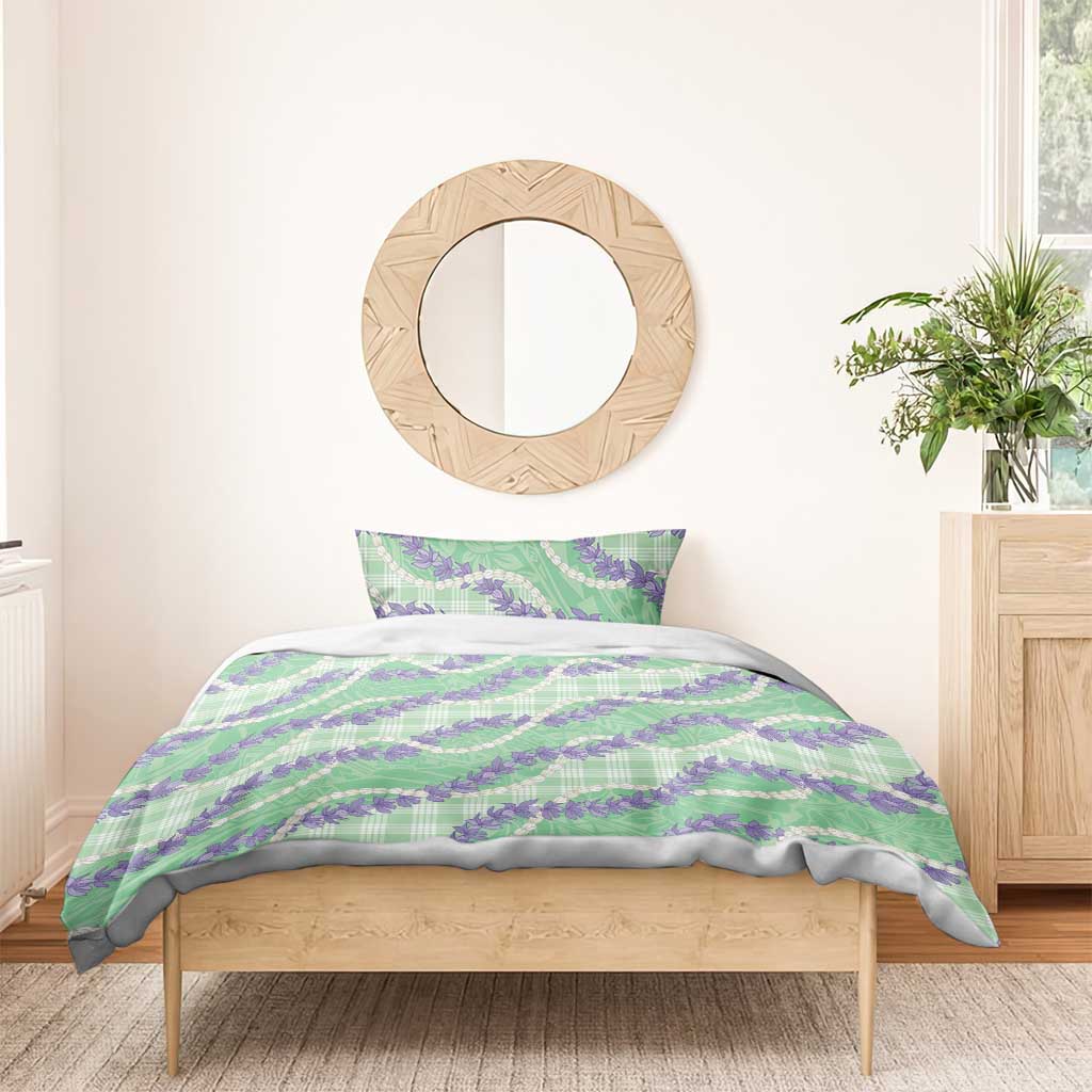 Pastel Green Hawaii Palaka Honohono Pikake Bedding Set Hawaiian Orchid Lei Polynesian Pattern - Polynesian Pride