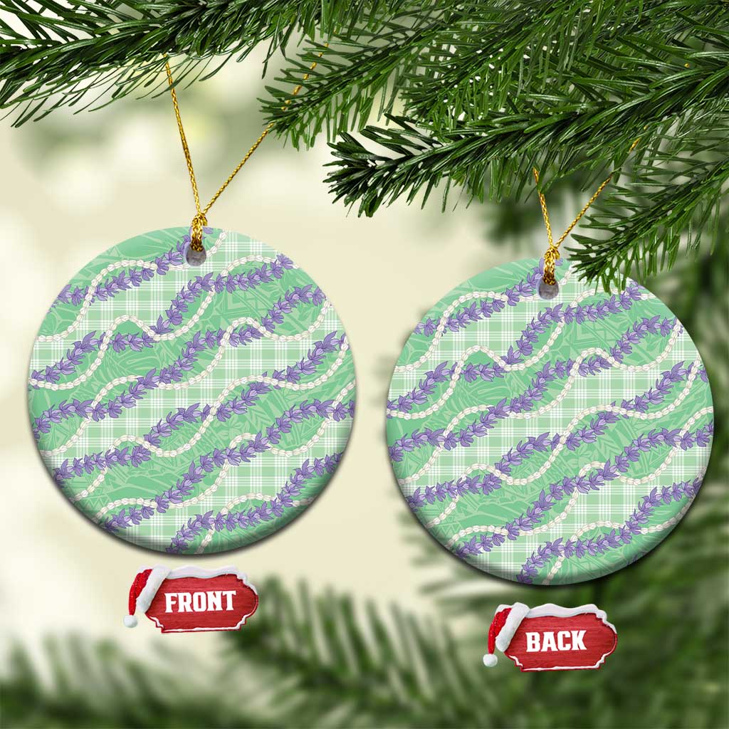 Pastel Green Hawaii Palaka Honohono Pikake Ceramic Ornament Hawaiian Orchid Lei Polynesian Pattern - Polynesian Pride
