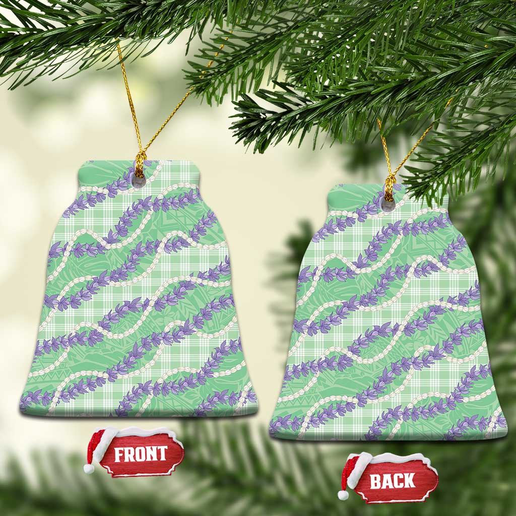 Pastel Green Hawaii Palaka Honohono Pikake Ceramic Ornament Hawaiian Orchid Lei Polynesian Pattern - Polynesian Pride