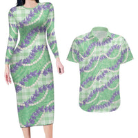 Pastel Green Hawaii Palaka Honohono Pikake Couples Matching Long Sleeve Bodycon Dress and Hawaiian Shirt Hawaiian Orchid Lei Polynesian Pattern LT14 Pastel Green - Polynesian Pride