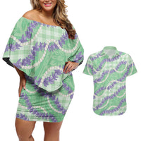 Pastel Green Hawaii Palaka Honohono Pikake Couples Matching Off Shoulder Short Dress and Hawaiian Shirt Hawaiian Orchid Lei Polynesian Pattern LT14 Pastel Green - Polynesian Pride