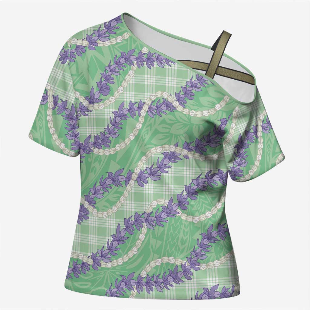 Pastel Green Hawaii Palaka Honohono Pikake Cross Shoulder Shirt Hawaiian Orchid Lei Polynesian Pattern - Polynesian Pride