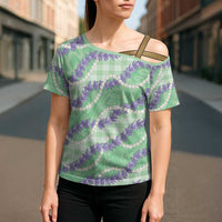 Pastel Green Hawaii Palaka Honohono Pikake Cross Shoulder Shirt Hawaiian Orchid Lei Polynesian Pattern - Polynesian Pride