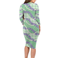 Pastel Green Hawaii Palaka Honohono Pikake Family Matching Long Sleeve Bodycon Dress and Hawaiian Shirt Hawaiian Orchid Lei Polynesian Pattern LT14 - Polynesian Pride