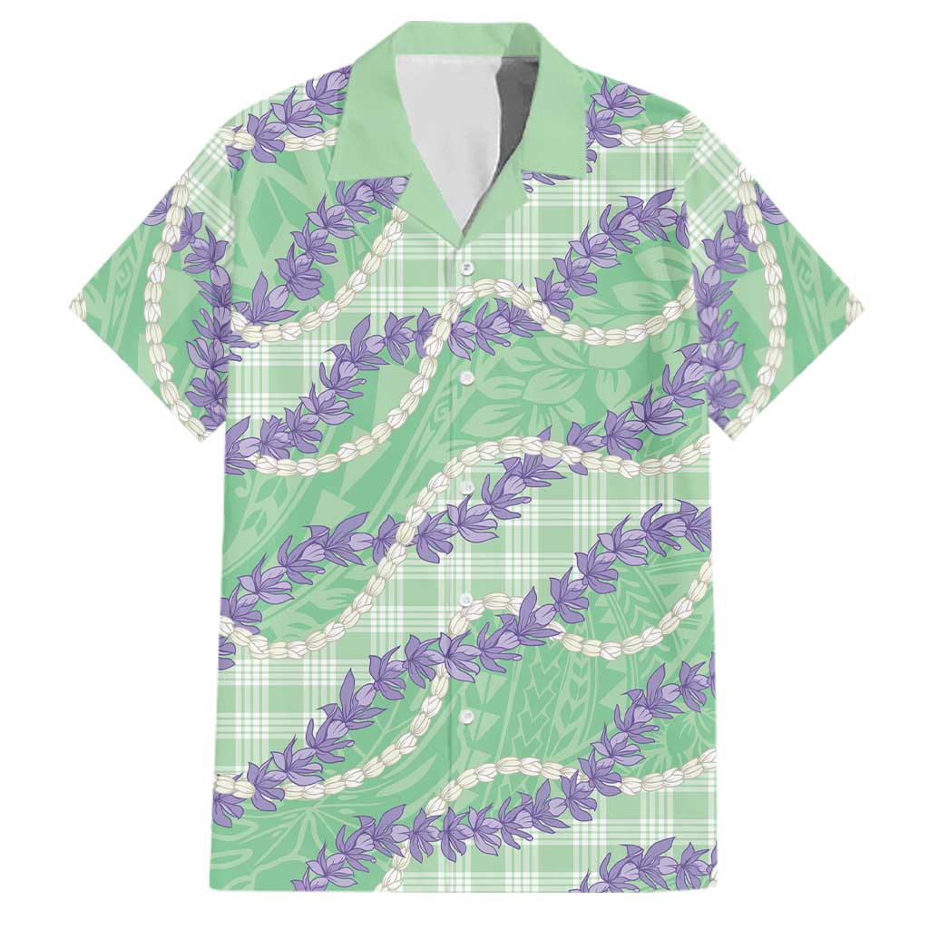 Pastel Green Hawaii Palaka Honohono Pikake Family Matching Off The Shoulder Long Sleeve Dress and Hawaiian Shirt Hawaiian Orchid Lei Polynesian Pattern LT14 Dad's Shirt - Short Sleeve Pastel Green - Polynesian Pride