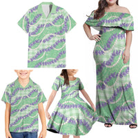 Pastel Green Hawaii Palaka Honohono Pikake Family Matching Off Shoulder Maxi Dress and Hawaiian Shirt Hawaiian Orchid Lei Polynesian Pattern LT14 - Polynesian Pride