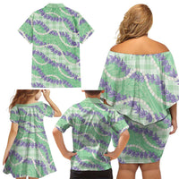 Pastel Green Hawaii Palaka Honohono Pikake Family Matching Off Shoulder Short Dress and Hawaiian Shirt Hawaiian Orchid Lei Polynesian Pattern LT14 - Polynesian Pride