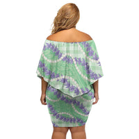 Pastel Green Hawaii Palaka Honohono Pikake Family Matching Off Shoulder Short Dress and Hawaiian Shirt Hawaiian Orchid Lei Polynesian Pattern LT14 - Polynesian Pride