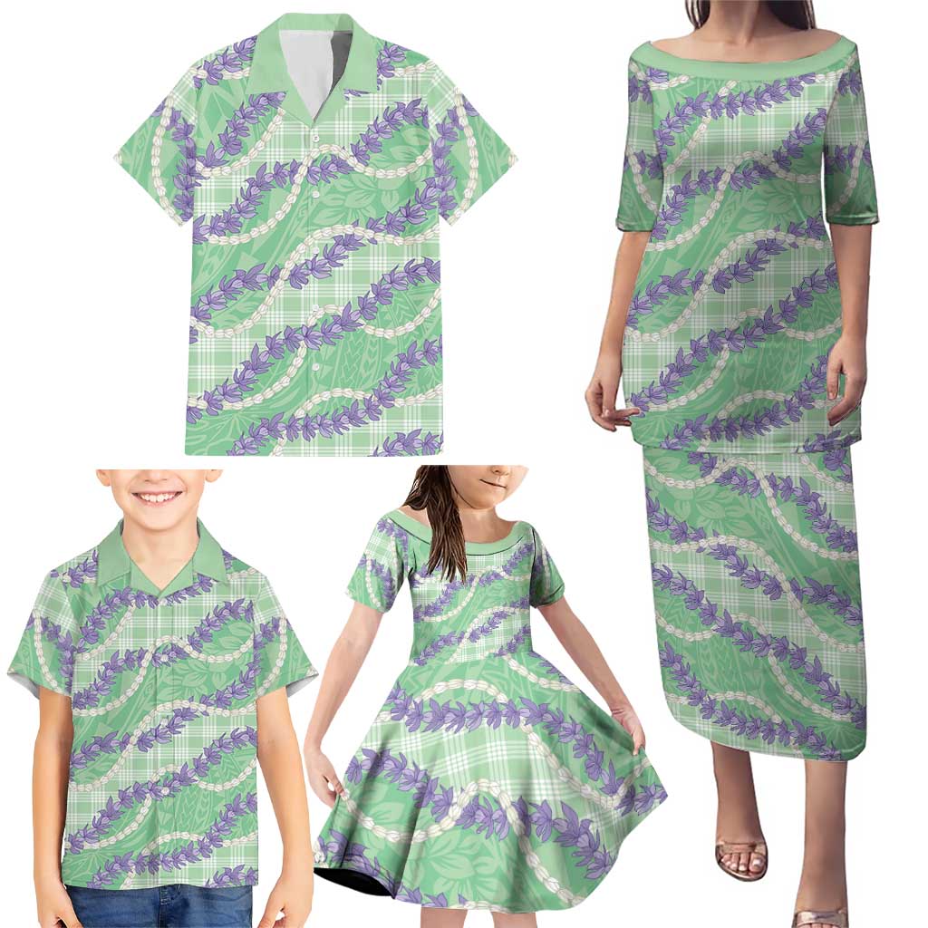 Pastel Green Hawaii Palaka Honohono Pikake Family Matching Puletasi and Hawaiian Shirt Hawaiian Orchid Lei Polynesian Pattern LT14 - Polynesian Pride