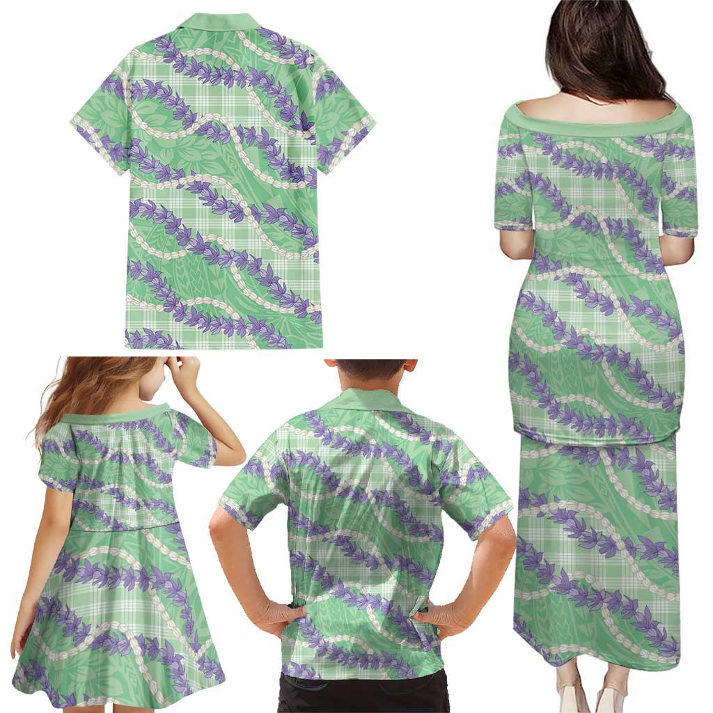 Pastel Green Hawaii Palaka Honohono Pikake Family Matching Puletasi and Hawaiian Shirt Hawaiian Orchid Lei Polynesian Pattern LT14 - Polynesian Pride