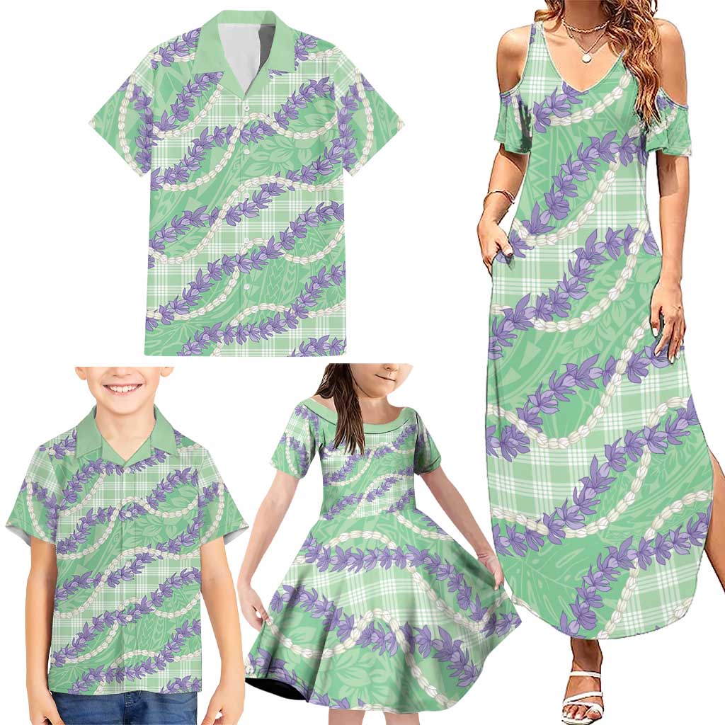 Pastel Green Hawaii Palaka Honohono Pikake Family Matching Summer Maxi Dress and Hawaiian Shirt Hawaiian Orchid Lei Polynesian Pattern LT14 - Polynesian Pride