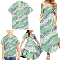 Pastel Green Hawaii Palaka Honohono Pikake Family Matching Summer Maxi Dress and Hawaiian Shirt Hawaiian Orchid Lei Polynesian Pattern LT14 - Polynesian Pride