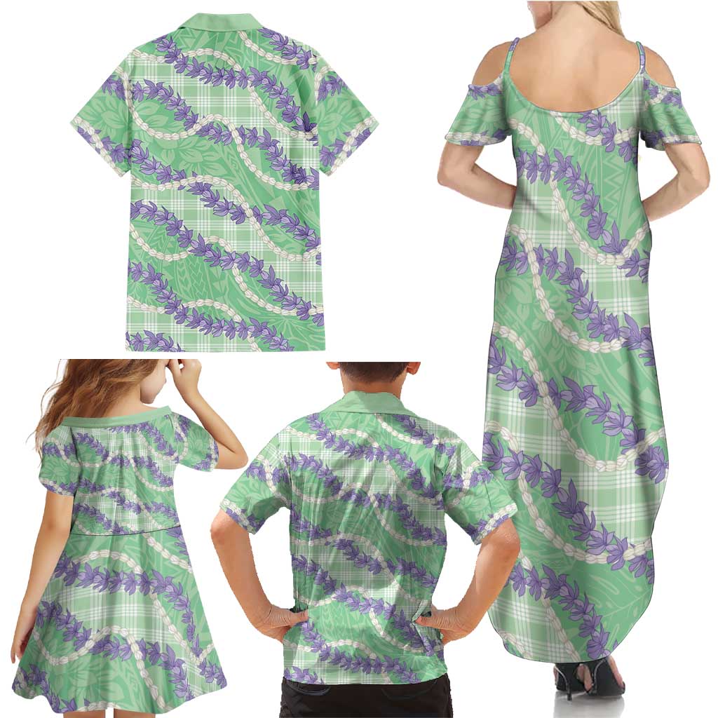 Pastel Green Hawaii Palaka Honohono Pikake Family Matching Summer Maxi Dress and Hawaiian Shirt Hawaiian Orchid Lei Polynesian Pattern LT14 - Polynesian Pride